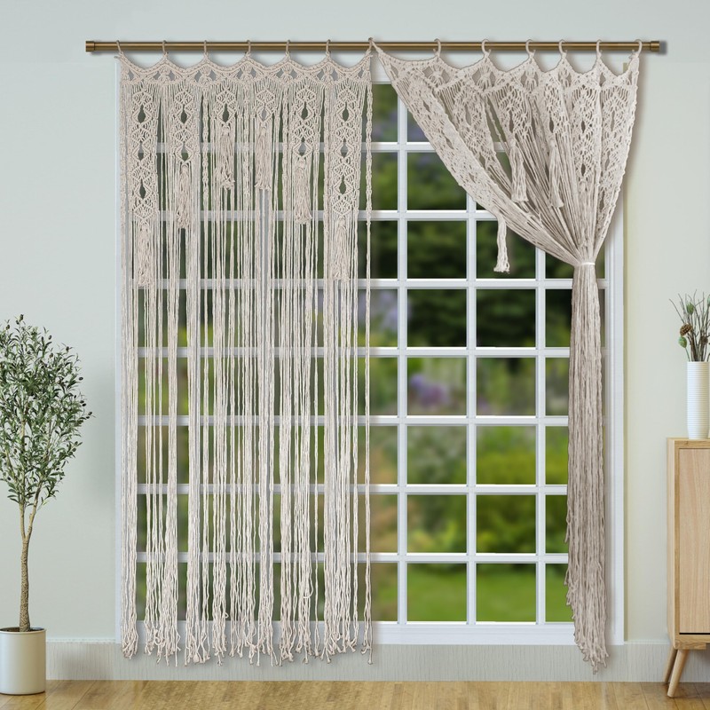 Transcosy Macrame Curtain Boho Doorway Curtains,Handmade String Backdrop Panel Hippie