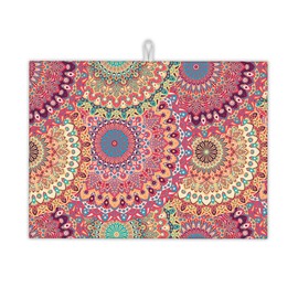 UIUPRO Mandala Dish Drying Rack Mats Decor,Vintage Boho Floral Dish Pad Drying Mat Kitchen Counter 18x24 Inch Absorbent Reversible Microfiber for Coffee Bar Sink Countertop