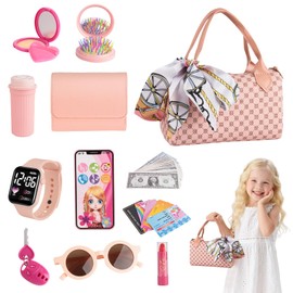 Play Handbag Set with Pretend Makeup – Cute Purse Toy for Kids with Accessories, Girls Birthday, Fun Makeup and Role Play Travel Toy Gift Presents for Toddlers Little Girls Age 3 4 5 6