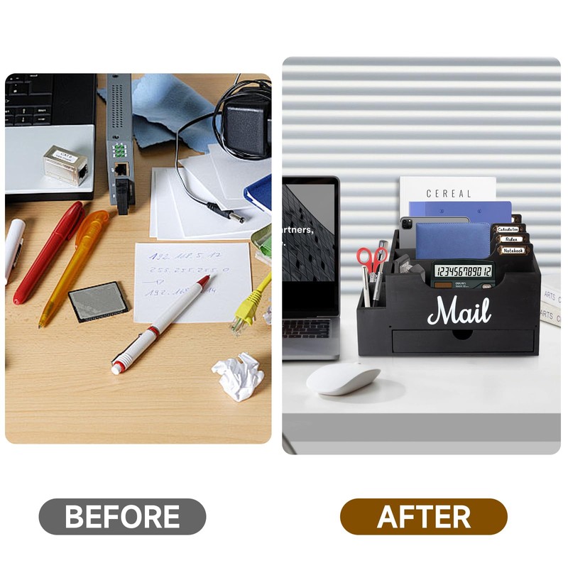 Niciksty Wood Desktop Mail Organizer, Mail Organizer Countertop with 6