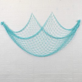 Kiuiom Mediterranean Style, Decorative Fishing Net Decoration, Fishing Net, Wall Hangings, Maritime Decoration for Hanging Background, Living Room Wall Decoration, Water Green, Approx. (100 x 200 cm,