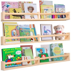 birola Nursry Shelves 32 inches Set of 3,Wood Floating Nursery Book Shelves for Wall,Wall Bookshelves for Kids,Transform Your Nursery into a Safe & Stylish Haven with Natural Wood Floating Shelves.