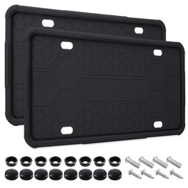 2 Pack Silicone License Plate Frames Black, Car Plate Frame Holder, Universal US Front & Rear Truck Frame Protector Mounting Kit Accessories, Rust Proof, Rattle Proof, Weather Proof (Black)