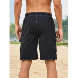 SHEKINI Men's Swim Trunks with Compression Liner 2 in 1 Mens Swimming Shorts 4-Way Stretch Bathing Suit Quick Dry Surfing Beach Board Shorts Black