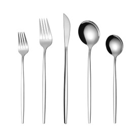 Mirror Modern Flatware Set for 4, LaienLife 20 Pieces Long Kitchen Utensils Cutlery with Coffee Spoons and Fruit Forks, Silverware Set Great for Home and Restaurant, Dishwasher Safe - Silver