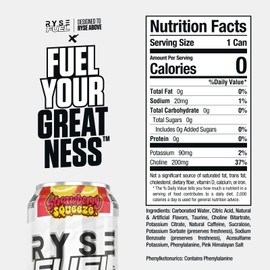 RYSE Up Supplements Fuel Sugar Free Energy Drink | Vegan Friendly, Gluten Free | No Fillers & No Artificial Colors | 0 Calories | 200mg Natural Caffeine | 12 Pack (Strawberry Squeeze)