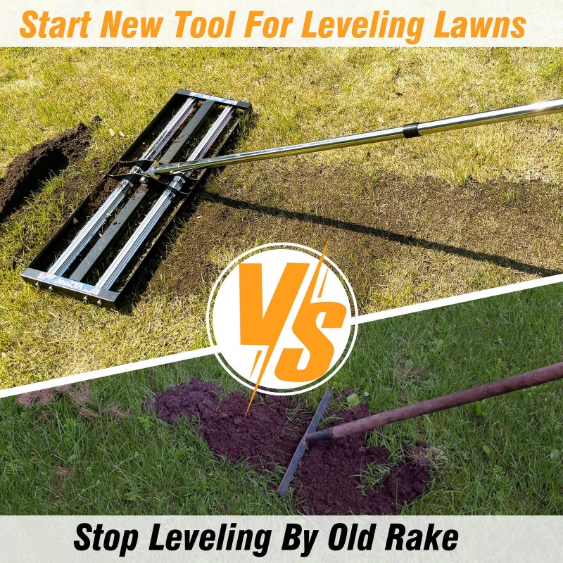 Jouzya Updated Lawn Leveling Rake with Aluminum Rollers, Stainless Steel