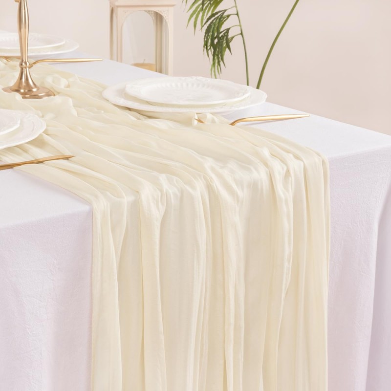 Socomi Beige 14ft Cheesecloth Table Runner 29x170 Inches Boho Rustic