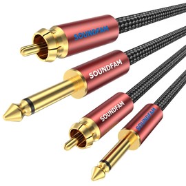 SOUNDFAM Premium RCA to 6.3 mm Jack Cable 2 m 2 Male RCA to 2 Male 1/4 Inch Large Jack Stereo Audio Interconnect Cable - [Heavy Duty, High-Quality Gold-Plated, Double Shielding]