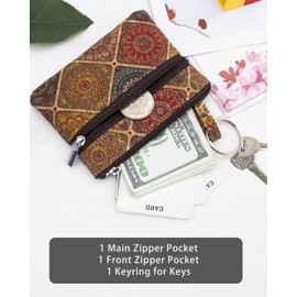 Eco-friendly Cork Coin Purse, Mini Pouch Card Change Vegan Wallet w Key Ring (Pattern B)