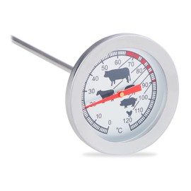 2 x Injection Thermometer Analogue Roasting Grill Thermometer Stainless Steel Meat Thermometer 20 cm Silver