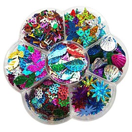 Chenkou Craft 1 Box Rainbow AB Sequin Flake for Wedding Christmas Clothes Jewelry 7 Colors Sequins Leaf Lether (Assorted of 7 Styles)