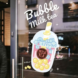 Svesoraco Bubble Tea Window Clings Cafe Milk Tea Decorations Stickers Boba Tea House Boba Planet Masala Chai Window Decor Upholstery for Cafes Shop Window Stickers