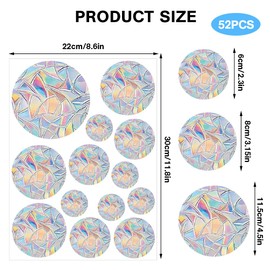 Pilikoll Pack of 52 Circular Rainbow Window Film Bird Protection PVC Anti-Collision Stickers Wall Sticker Rainbow Window Prism Bird Protection for Stops Birds Flying in Windows