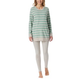 Schiesser Women's Long Terry Cloth Pyjamas Warm Cosy Feel Good - Nightwear, Green-mel._181967