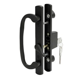 Wynn Hardware 8.5" Legacy Sliding Patio Glass Door Offset Latch Black Handle Set with Keys - Sash Controls 2265 Keyed Lock - Fits 3-15/16" Screw Hole Spacing and 1-1/4" to 2-1/4" Door Thickness