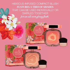 Rachel Couture Compact Blush Trio for All Over Radiant Glow | Infused with Hibiscus Extract | Vegan & Cruelty-Free - 0.32 Oz - Flushed