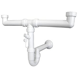 Sanixa GO1006ss Double Siphon in White, Space-Saving with 1 1/2 Inch Universal Connection and Device Connection for Kitchen and Bathroom