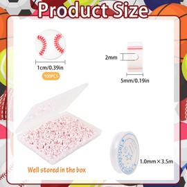 CCOZN 100 Pcs Baseball Beads for Jewelry Making, Sports Polymer Clay Beads Bulk with Box, 10mm Baseball Softball Beads Charms,Sports Ball Spacer Beads for DIY Crafts Bracelet (White)