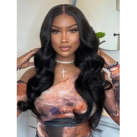 UNICE Bye-Bye Knots Glueless Wigs Human Hair Body Wave 7x5 Lace Front Human Hair Wig Pre Plucked Pre Cut Natural Hairline Put on and Go Black Wig 18 inch