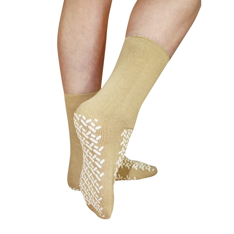 Medi-Inn+ Non-Slip Socks 100% Polyester 2-Sided Coated, Baun