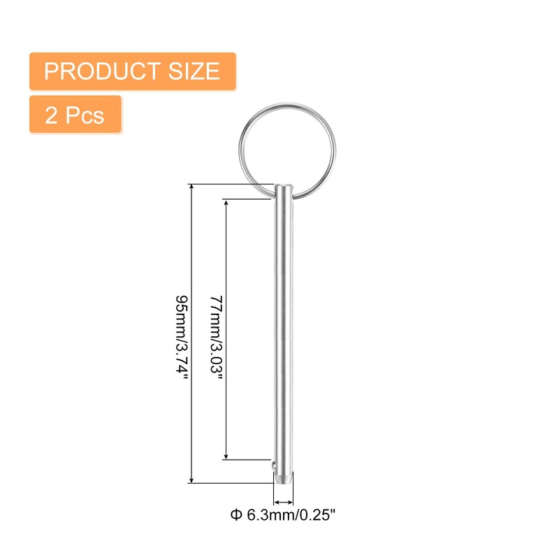 sourcing map 2Pcs 6.3mmx77mm Quick Release Pins, 316 Stainless Steel