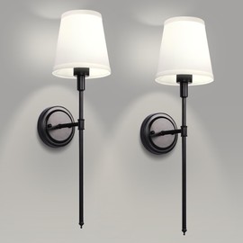 DORESshop Wall Sconces Sets of 2, Retro Industrial Wall Lamps, Hardwired Bathroom Vanity Light Fixture with Fabric Shade, Wall Light for Bedroom Living Room Corridor Kitchen, Black