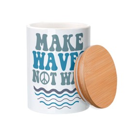 Fabulous Keramiktopf mit Bambusdeckel - Make Waves Not War Surf Hippie Peace Love - 739 ml (25 oz) - Topf