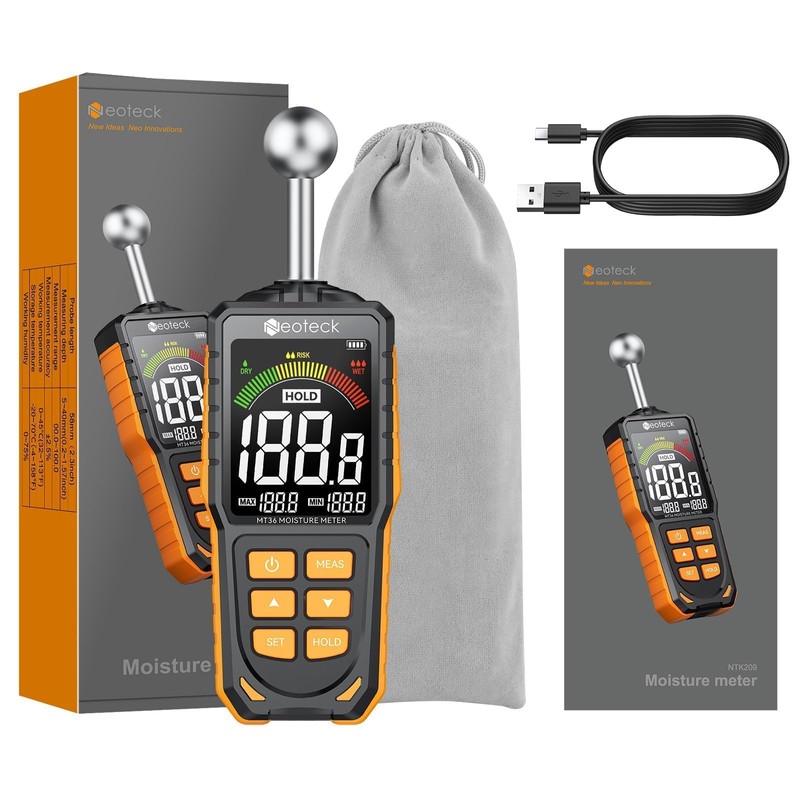 Neoteck Spherical Inductive Moisture Meter 5-40mm Analysis Depth Pinless Moisture
