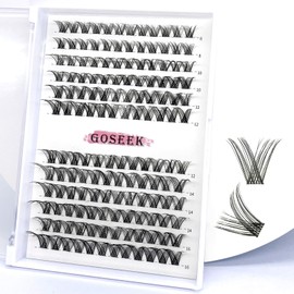 Lash Clusters GOSEEK A02 Clear Band 144 Cluster Lashes Mixed Tray DIY Lashes Eyelash Extension Individual Lashes Eyelash Clusters Extensions Lash extension DIY at Home(A02,8-16MM Clear Band)