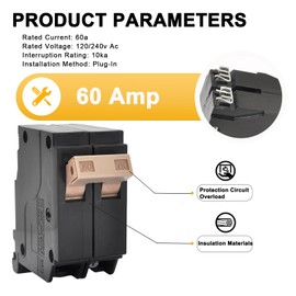 260 2-Pole 60-Amp Circuit Breaker, 3/4-Inch Plug-On Molded Case Circuit Breaker, Thermal Magnetic Protection, 60 Amp 10 KAIC, 120/250V