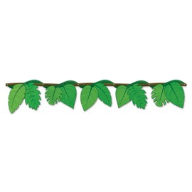 Beistle Jungle Vine Leaves Streamer Hanging Decorations, Luau Party Supplies, 48.5", Green/Brown