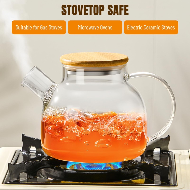 PARACITY Glass Teapot Stovetop 34oz/1000ml, Borosilicate Clear Tea Kettle with