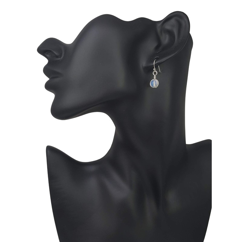 Sterling Silver Opalite Iridescent Glass Dangle Drop Earrings