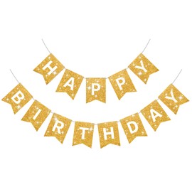 Gold Glitter Happy Birthday Banner Birthday Sign for Backdrop Gold Happy Birthday Decorations for Women Men Golden Birthday Party Supplies Wall Door Garland Bunting Banner