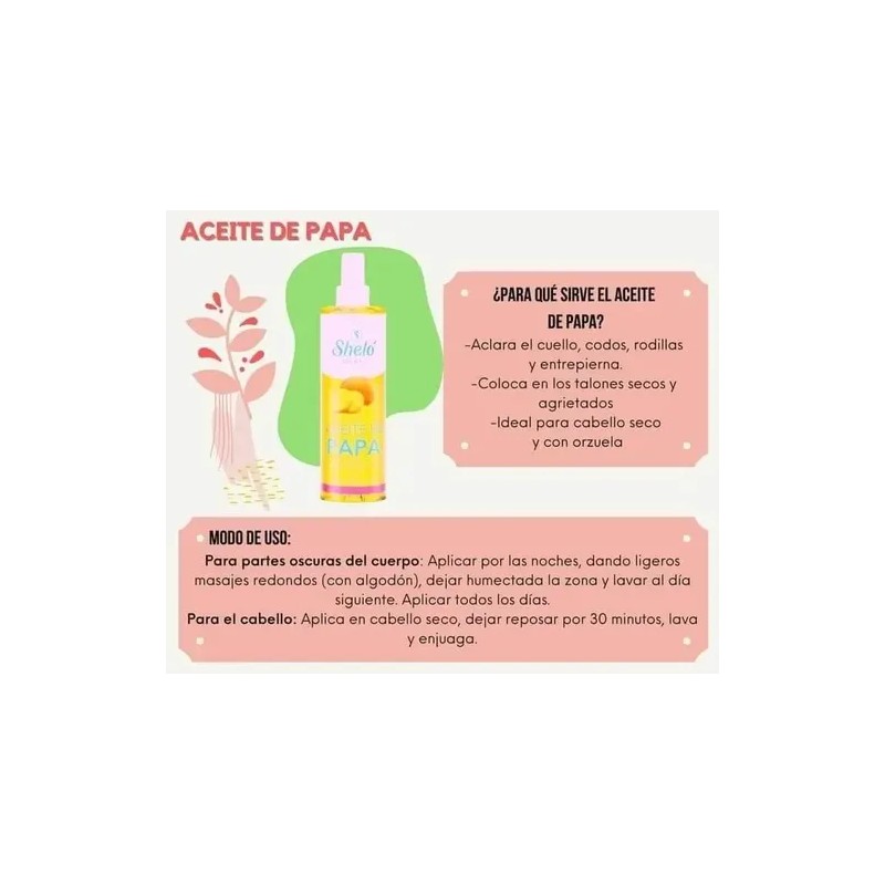 Aceite de papa 265 ml, aclara axilas y repara cabello