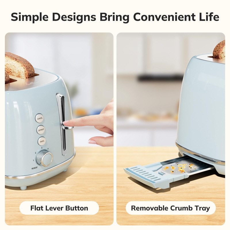 Retro 2 Slice Stainless Steel Toaster with 6 Bread Shade