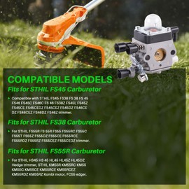 Dixhills Carburator Carburator Trimmer Setting Replacement for Stihl FS38 HS45 FS45 FS46 FS55 FS55 FS55R KM55R FS74 FS75 FS76 FS80 C1Q-S186 C1Q-S97 Carb Kit Grass Trimmer Weed Eater