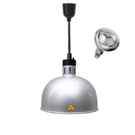 Hanging Food Heat Lamp Infrared Food Warmer Fry Heating Light 250W with Retractable Cord (Hanging,Dia 29cm(Silver))