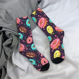 JKJOJIA Cool Donut Dood Novelty Socks For Men Women, Funny Crazy Crew Socks Casual Dress Socks Gifts