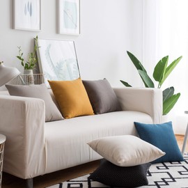 Home Brilliant Mustard Cushion Covers 45 x 45 Set of 2 Dots and Checkers Yellow Cushions Linen Pillow Covers for Sofa Bed Couch, 18in (45 x 45cm), White Mustard