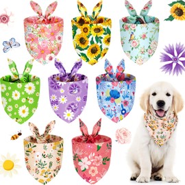 8 Pieces Floral Dog Bandana Flower Pet Triangle Bib Scarf Daisy Rose PET Bandana Washable Adjustable Dog Kerchief Suitable for Most Dogs and Cats(Cute Pattern)