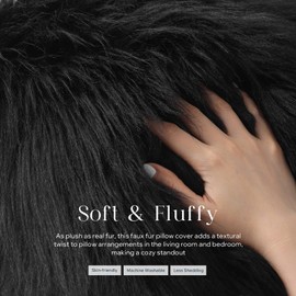 Phantoscope Pack of 2 Faux Fur Throw Pillow Covers Cushion Covers Luxury Soft Decorative Pillowcase Fuzzy Pillow Covers for Bed/Couch,Black 20 x 20 Inches