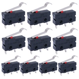 Twidec/10Pcs Mini Micro Limit Switch 5A 125 250V AC SPDT 1NO 1NC Long Hinge Semi-Circular Arc Bending Lever Arm Switch Snap Action Button Type 3 Pins KW11-3Z05