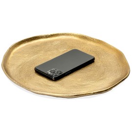 Red Co. 12” Dia Decorative Uneven Round Textured Metal Centerpiece Plate Tray, Gold