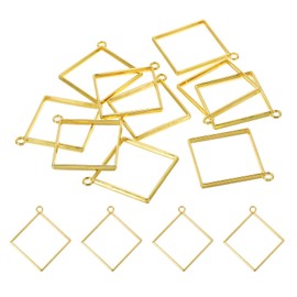 PATIKIL Alloy Open Back Bezel Pendants, 50 Pack Square Hollow Resin Pendant Frame for DIY Crafts Earrings Necklace Bracelet Making, Gold Tone