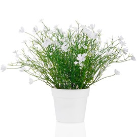 Blafrozzing Artificial Babys Breath Potted Fake Plants with Flowers Faux Plants Indoor for Home Office Bookshelf Table Room Decor (White)