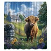 Farmhouse Cow Shower Curtain Brown Highland Cow Stone House Cattle