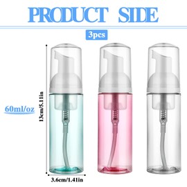 3 Pack Foam Pump Bottle Travel 60 ml/2 oz Clear Small Size Mousse Foam Soap Dispenser Mini Plastic Foaming Soap Dispenser Empty Refillable Pump Containers for Face Wash Skin Care Lash Shampoo