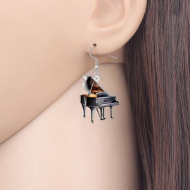 LONYOO Acrylic Piano Earrings Dangling Funky Musical Jewelry Music Lover Gifts for Women Piano Players Lovers Music Teacher Musicians (Black)